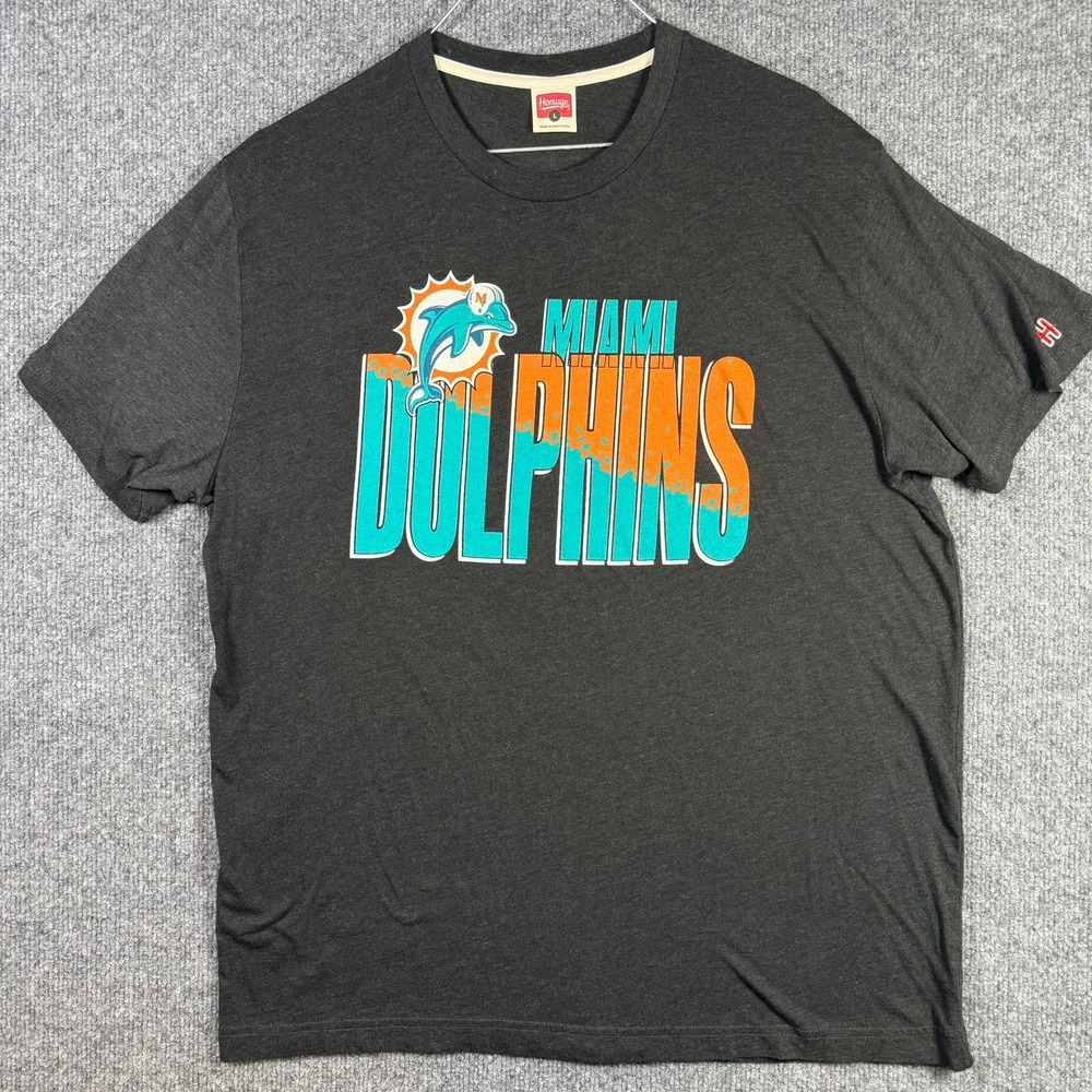 Homage Miami Dolphins T-Shirt Mens Large Charcoal Grey Tri-Blend Graphic Tee
